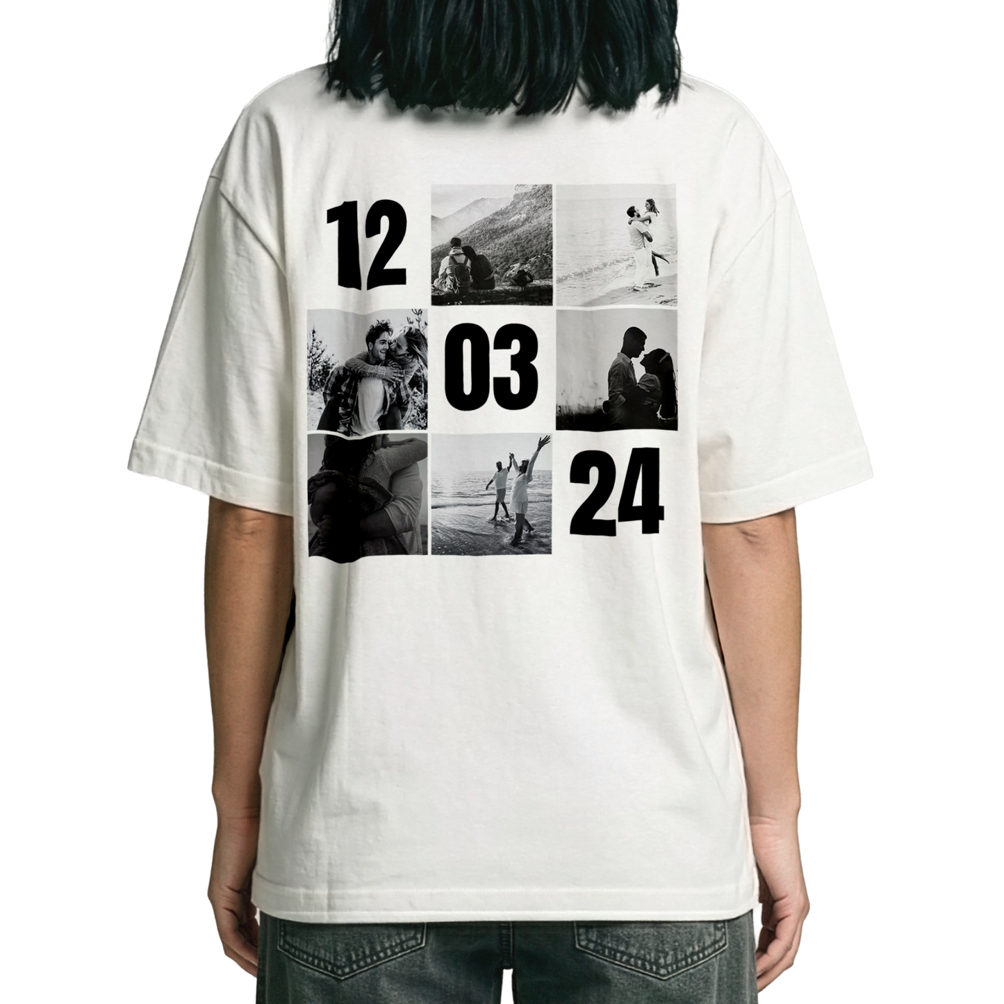 Kişiye Özel DATE Baskılı Beyaz Basic Unisex Tişört