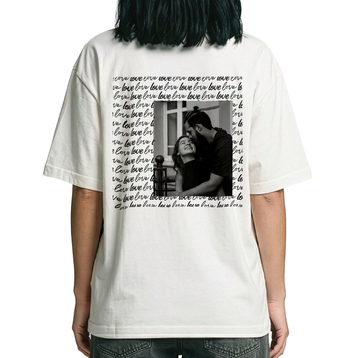 Kişiye Özel LOVE Baskılı Beyaz Basic Unisex Tişört