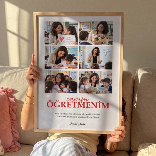 Canım Öğretmenim Öğretmenler Günü Kişiye Özel Çerçeveli Kolaj Tablo