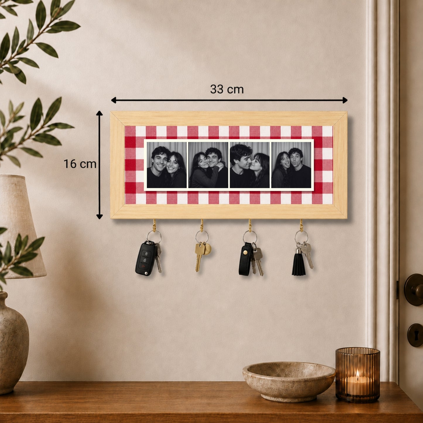Kişiye Özel Photobooth Yatay Çerçeveli Anahtarlık - Cherry