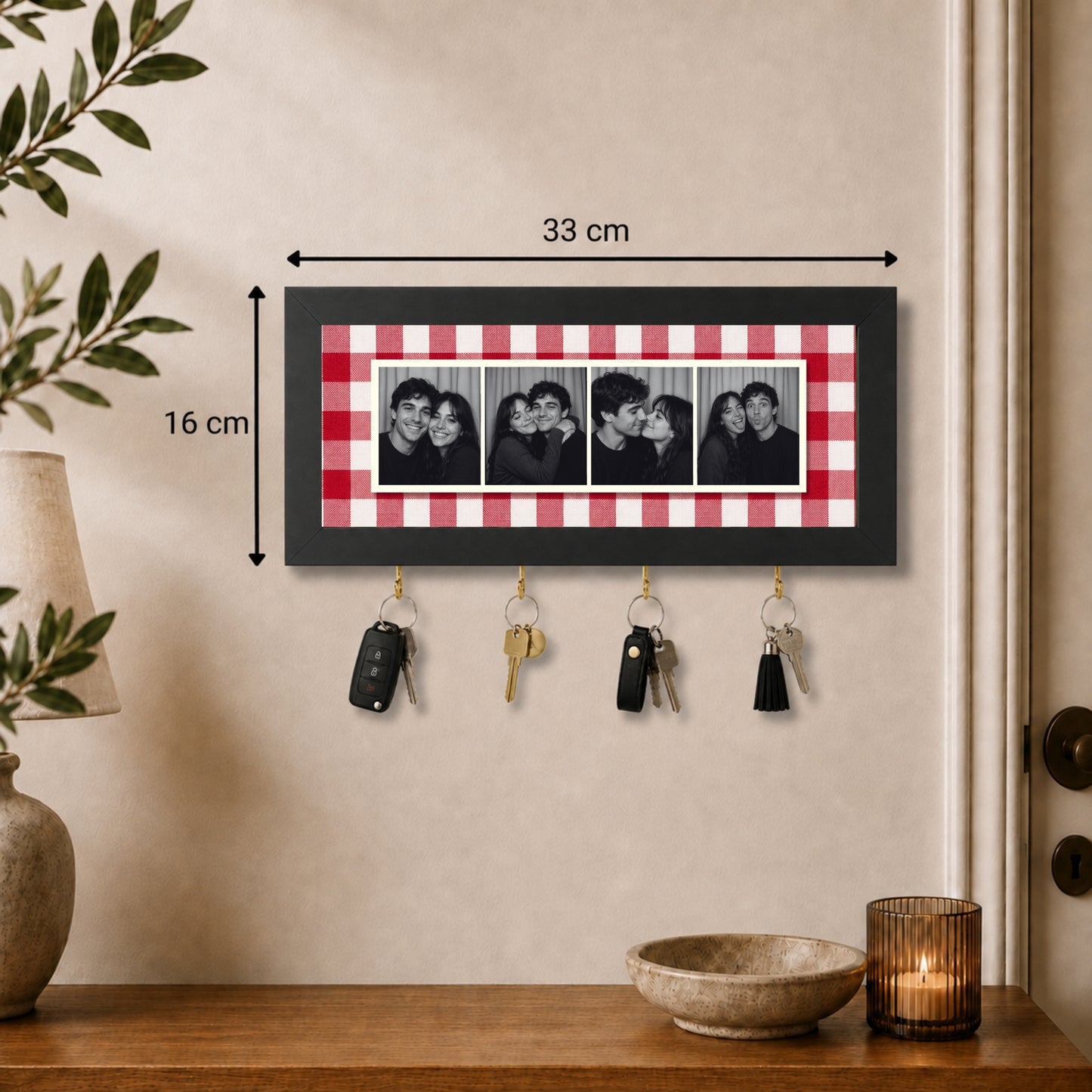 Kişiye Özel Photobooth Yatay Çerçeveli Anahtarlık - Cherry