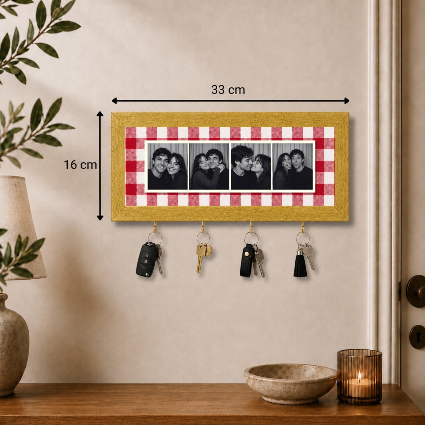 Kişiye Özel Photobooth Yatay Çerçeveli Anahtarlık - Cherry
