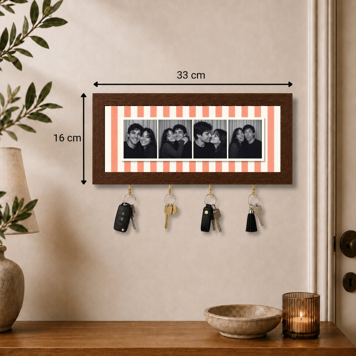 Kişiye Özel Photobooth Yatay Çerçeveli Anahtarlık - Coral