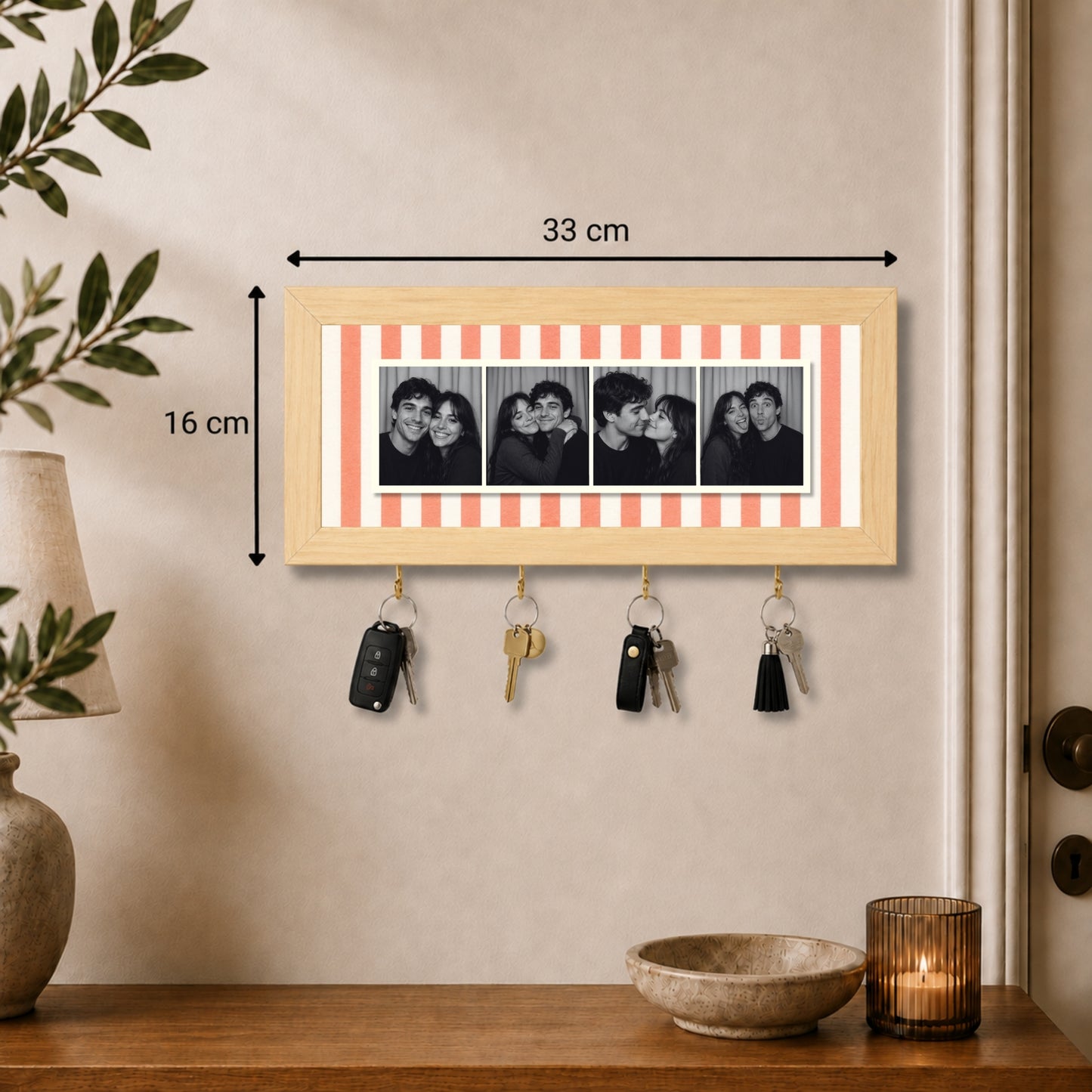 Kişiye Özel Photobooth Yatay Çerçeveli Anahtarlık - Coral
