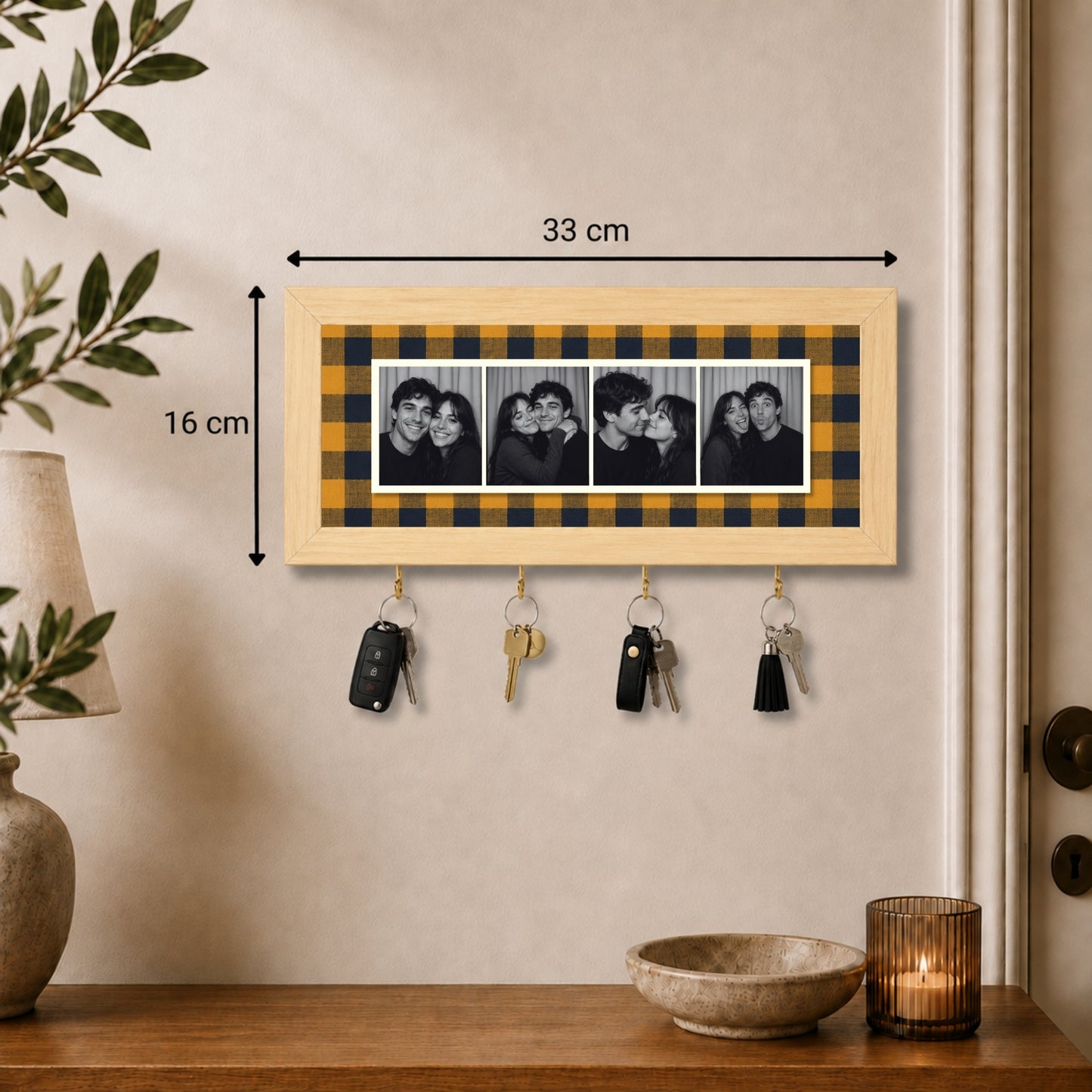Kişiye Özel Photobooth Yatay Çerçeveli Anahtarlık - Mustard