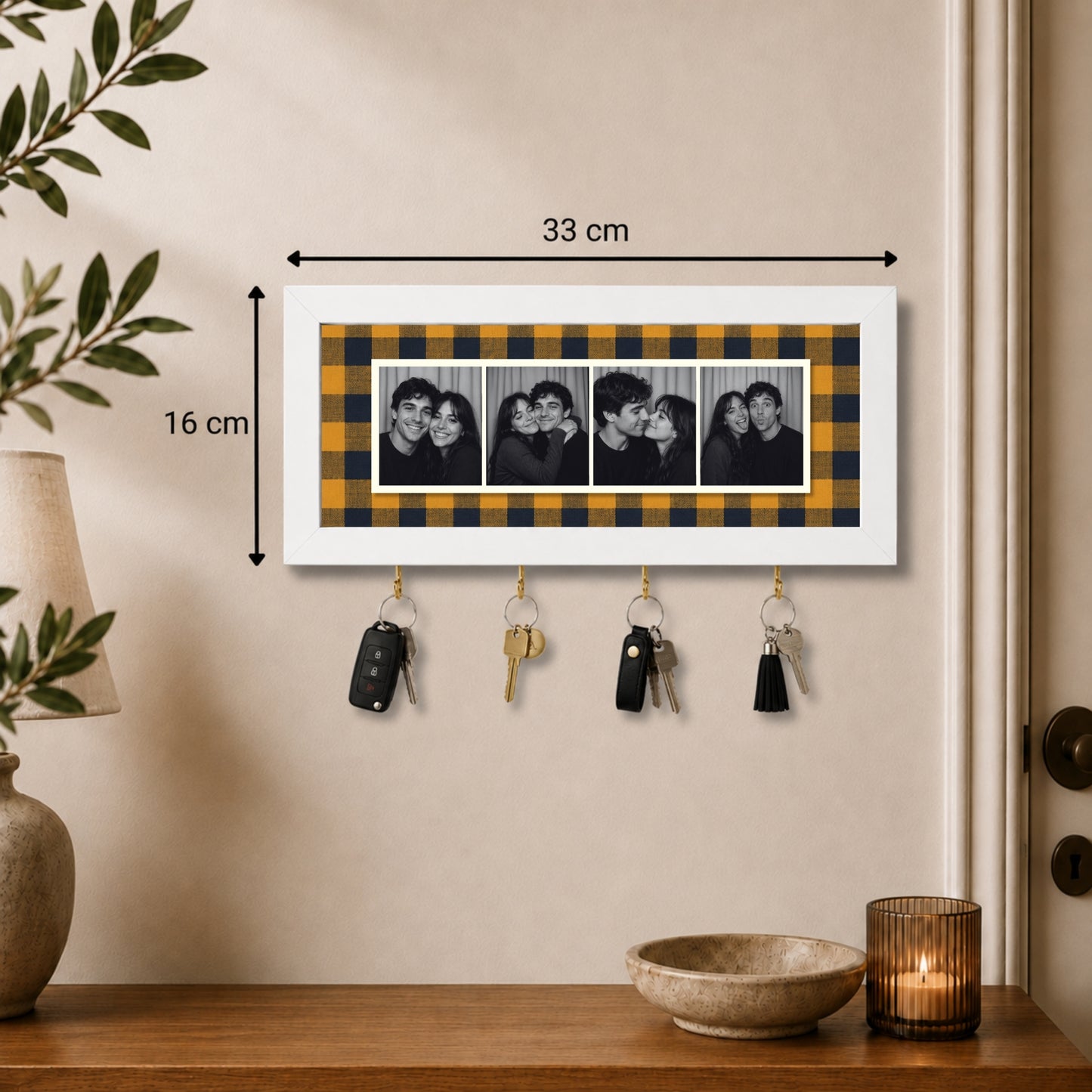 Kişiye Özel Photobooth Yatay Çerçeveli Anahtarlık - Mustard