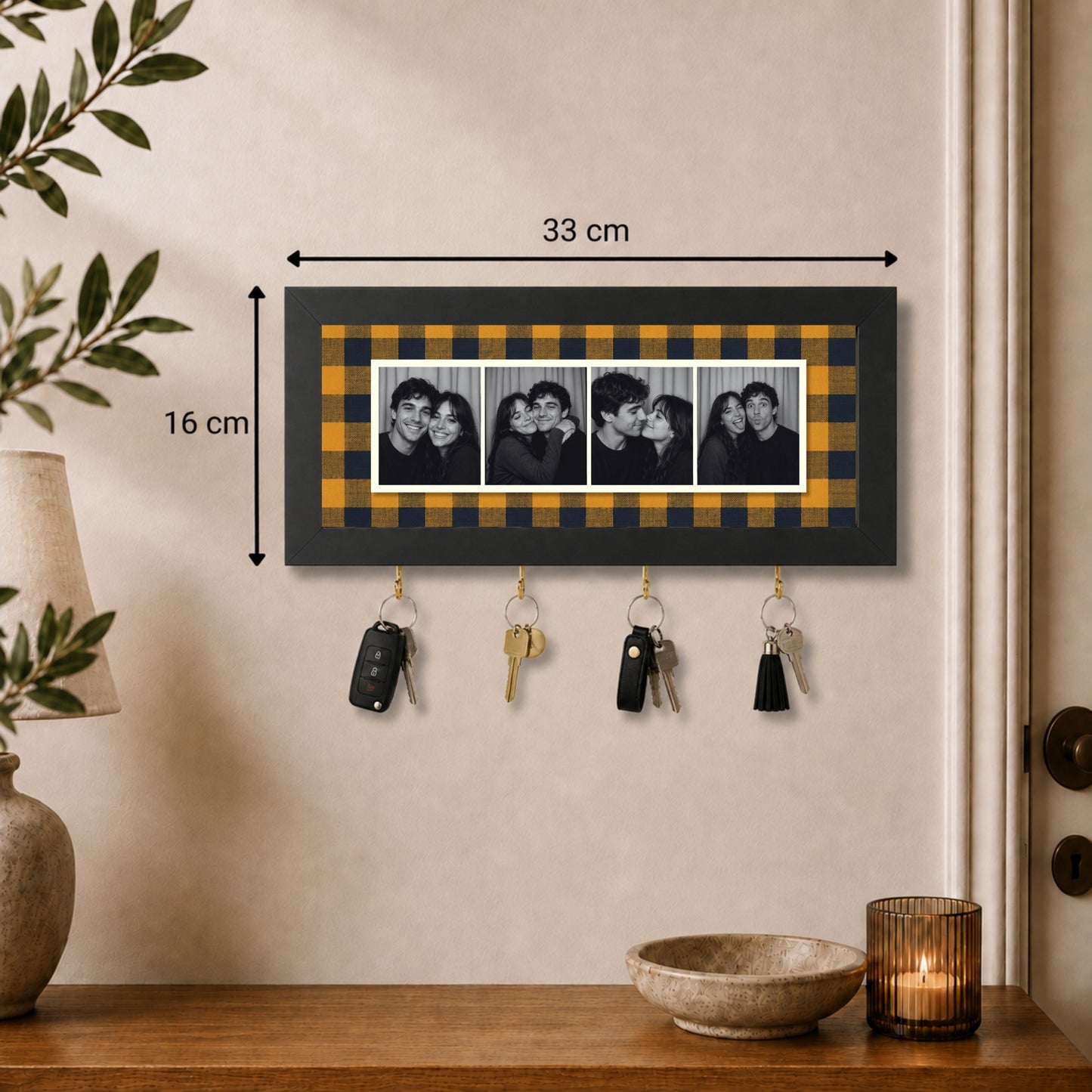 Kişiye Özel Photobooth Yatay Çerçeveli Anahtarlık - Mustard