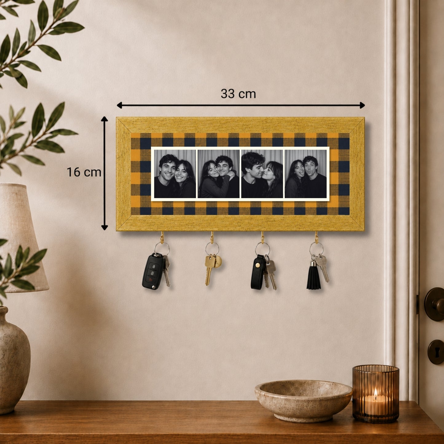 Kişiye Özel Photobooth Yatay Çerçeveli Anahtarlık - Mustard