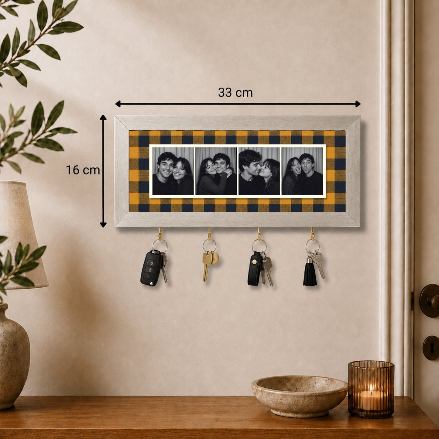 Kişiye Özel Photobooth Yatay Çerçeveli Anahtarlık - Mustard