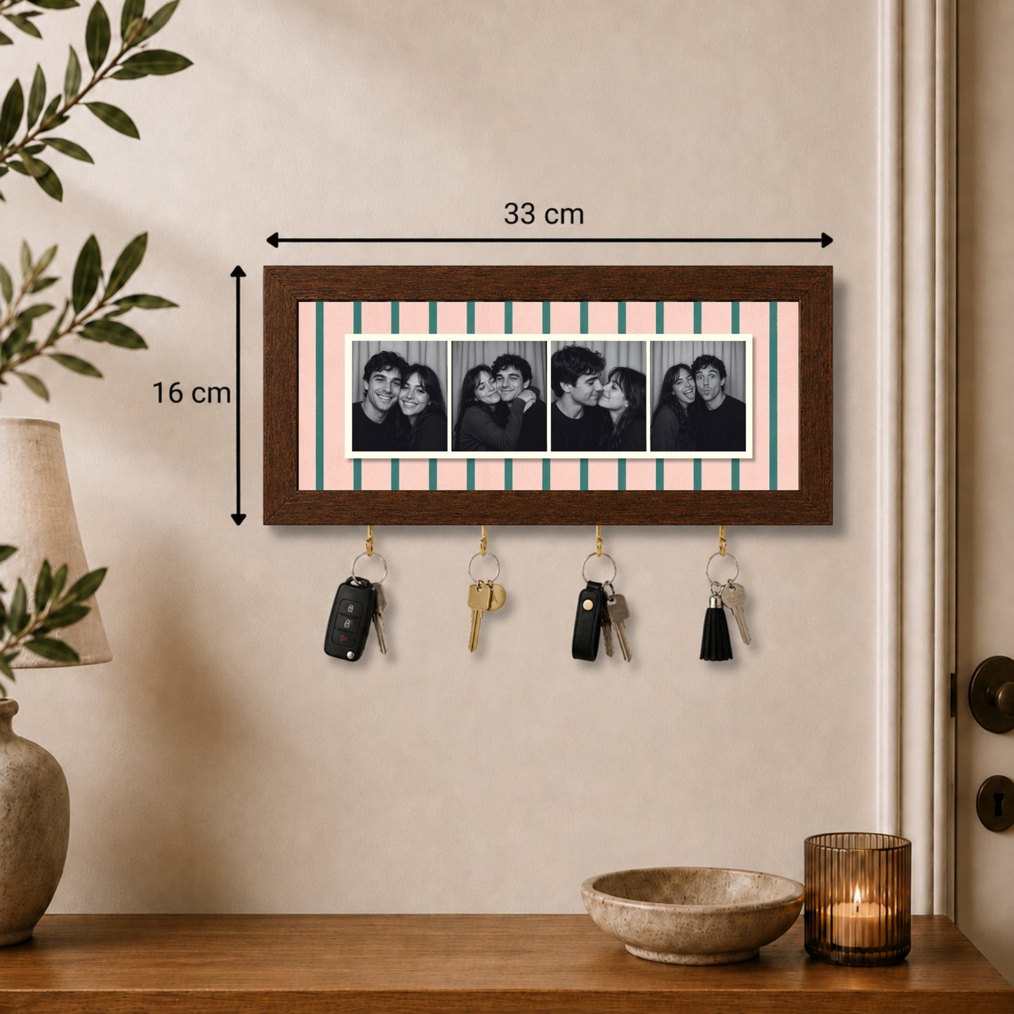 Kişiye Özel Photobooth Yatay Çerçeveli Anahtarlık - Pink Matcha
