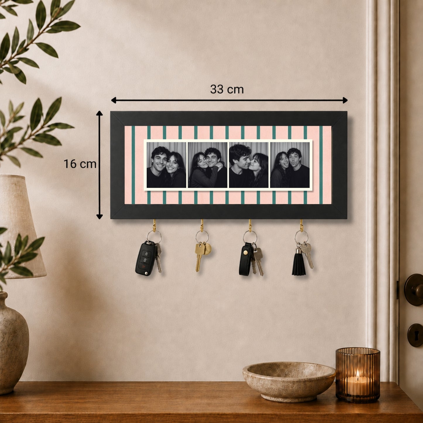 Kişiye Özel Photobooth Yatay Çerçeveli Anahtarlık - Pink Matcha
